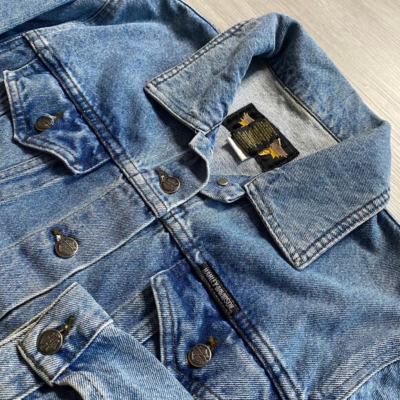 Vintage Y2K Harley Davidson Womens Denim Motorcycle Biker Big Logo Jacket Small - Picture 4 of 7